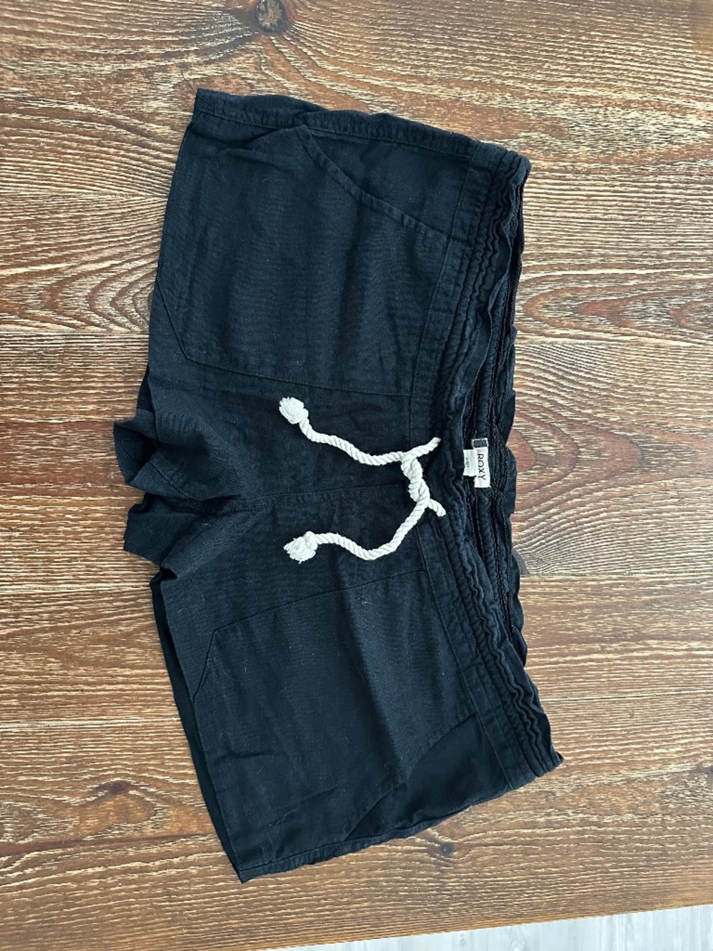 Roxy Junior’s Women’s Black Linen Drawstring Shorts Low-Rise Size XL